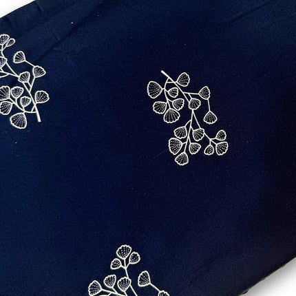 Deep Navy Blue Ginkgo Leaf Printed running material