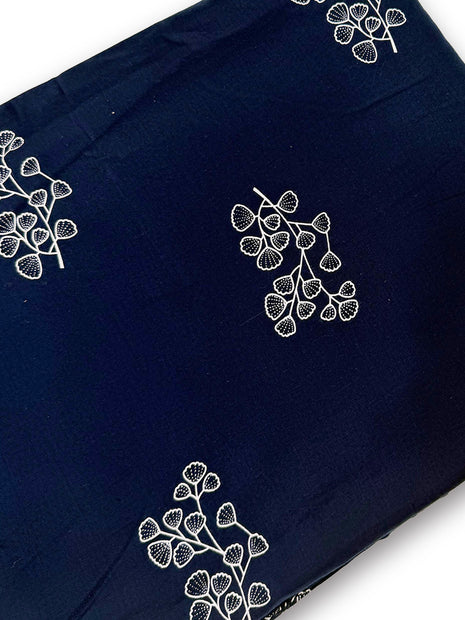 Deep Navy Blue Ginkgo Leaf Printed running material
