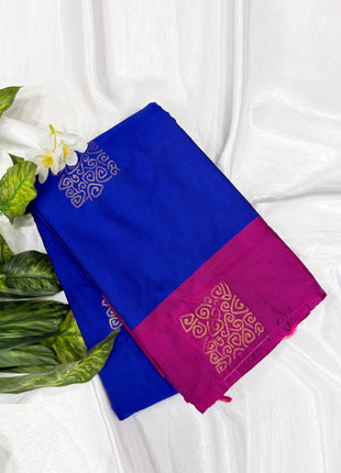 Royal Blue Soft Silk Saree with Contrast Magenta Pink Border
