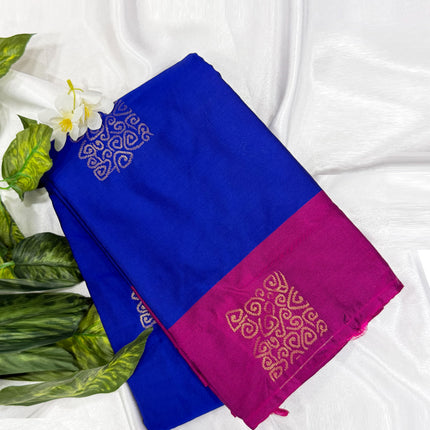 Royal Blue Soft Silk Saree with Contrast Magenta Pink Border