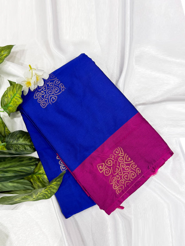 Royal Blue Soft Silk Saree with Contrast Magenta Pink Border