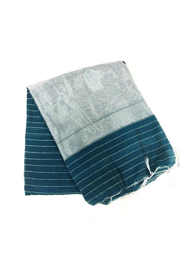 Teal Blue Mal Cotton Saree