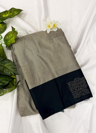 Muted Grey / Beige Soft Silk Saree with Contrast Black Border