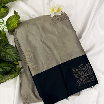 Muted Grey / Beige Soft Silk Saree with Contrast Black Border