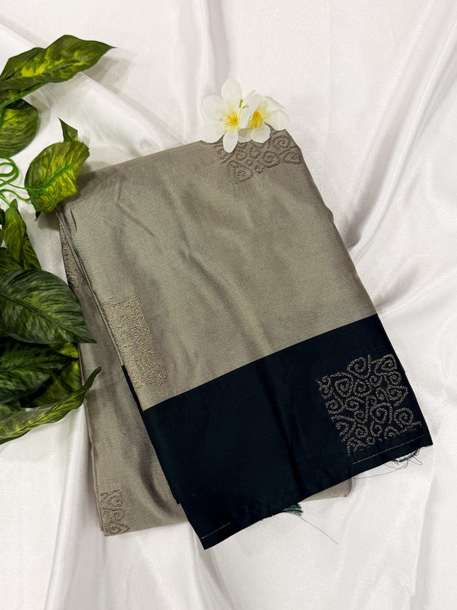 Muted Grey / Beige Soft Silk Saree with Contrast Black Border
