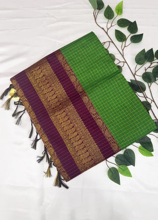 Premium Leaf Green &amp; Deep Plum Kalyani Cotton Saree