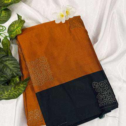 Rust Orange Soft Silk Saree with Contrast Dark Green Border
