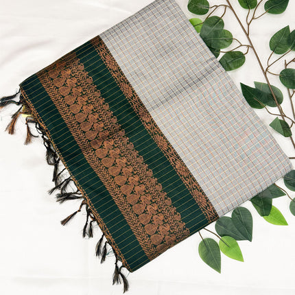 Light Grey &amp; Dark Emerald Green Kalyani Cotton Saree