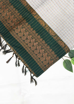 Light Grey & Dark Emerald Green Kalyani Cotton Saree