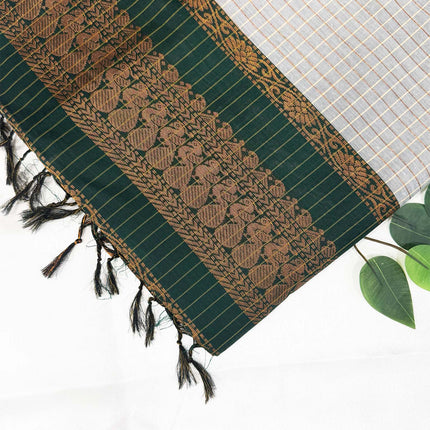 Light Grey &amp; Dark Emerald Green Kalyani Cotton Saree