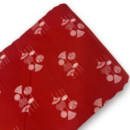 Vibrant Red Line Floral Motif running material