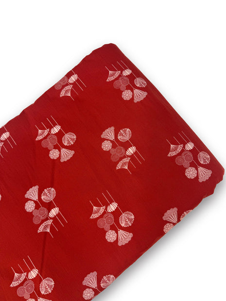 Vibrant Red Line Floral Motif running material