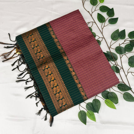 Premium Dusty Rose Pink &amp; Emerald Green Kalyani Cotton Saree