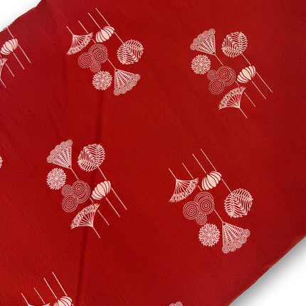Vibrant Red Line Floral Motif running material