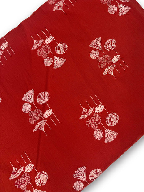 Vibrant Red Line Floral Motif running material