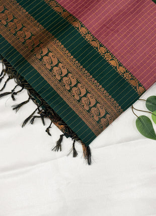 Premium Dusty Rose Pink &amp; Emerald Green Kalyani Cotton Saree
