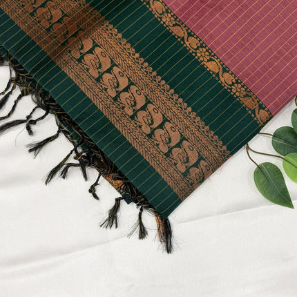 Premium Dusty Rose Pink &amp; Emerald Green Kalyani Cotton Saree