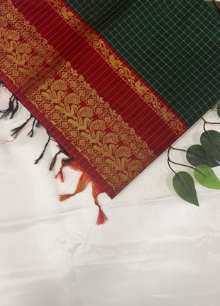Premium Emerald Green &amp; Crimson Red Kalyani Cotton Saree