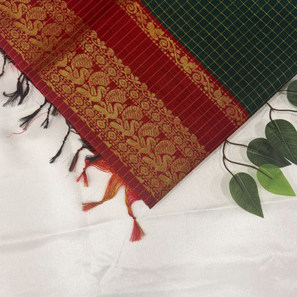 Premium Emerald Green &amp; Crimson Red Kalyani Cotton Saree