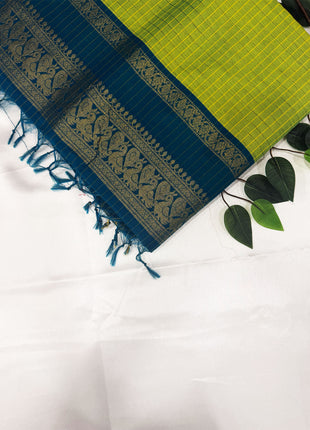 Premium Lime Green &amp; Peacock Blue Kalyani Cotton Saree