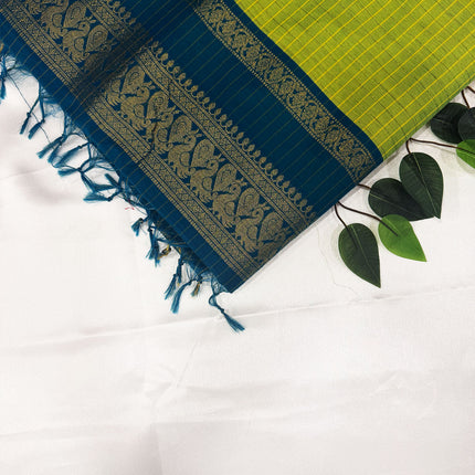Premium Lime Green &amp; Peacock Blue Kalyani Cotton Saree