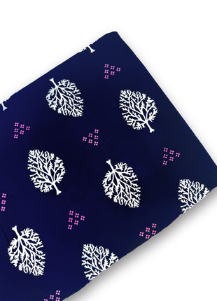 Deep Indigo Navy Leaf & Geometric Printed running material