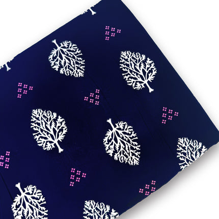 Deep Indigo Navy Leaf & Geometric Printed running material