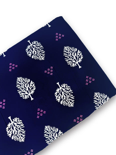 Deep Indigo Navy Leaf & Geometric Printed running material