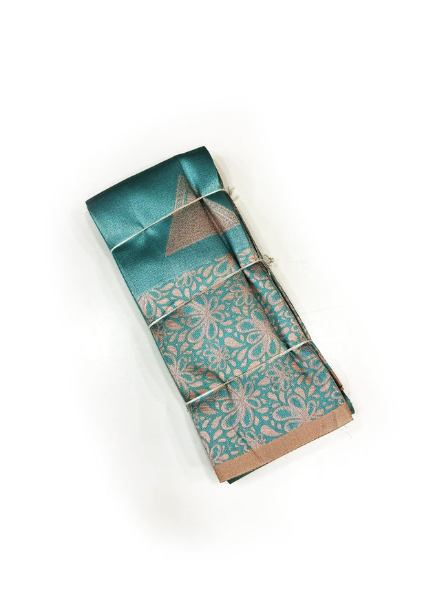 Elegant Peacock Teal &amp; Antique Zari Woven Silk Saree