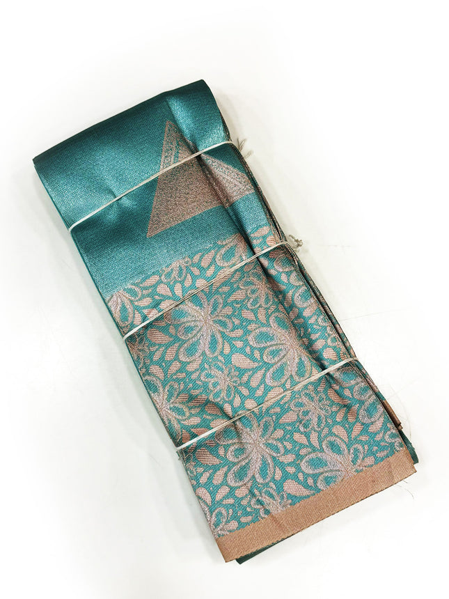 Elegant Peacock Teal &amp; Antique Zari Woven Silk Saree