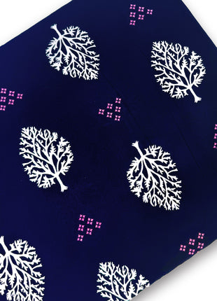 Deep Indigo Navy Leaf & Geometric Printed running material