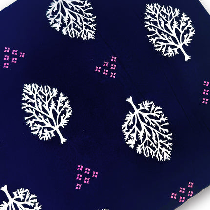Deep Indigo Navy Leaf & Geometric Printed running material