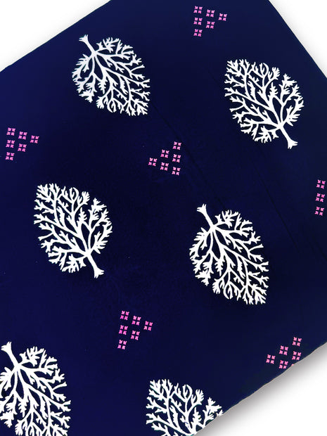 Deep Indigo Navy Leaf & Geometric Printed running material