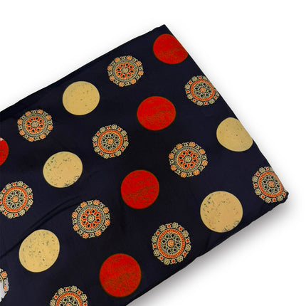 Navy Blue Geometric & Polka Dot Printed running material