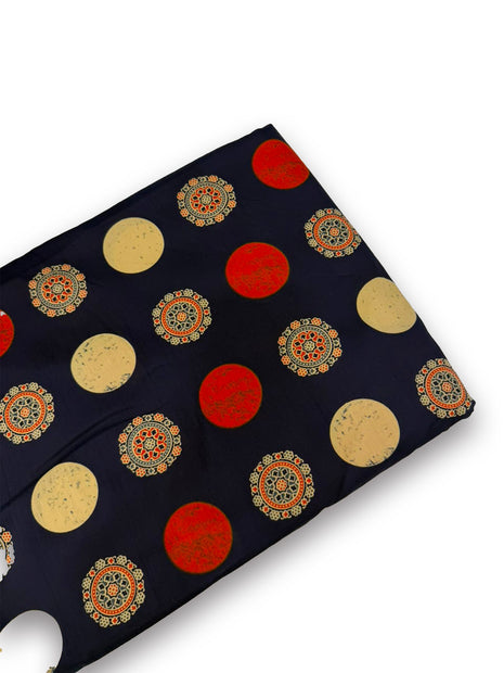 Navy Blue Geometric & Polka Dot Printed running material