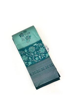 Exquisite Dual-Tone Aqua &amp; Deep Teal Woven Silk Saree
