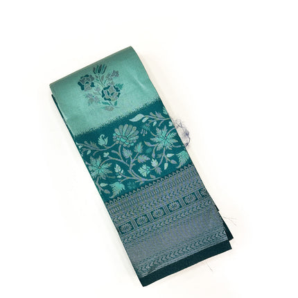 Exquisite Dual-Tone Aqua &amp; Deep Teal Woven Silk Saree