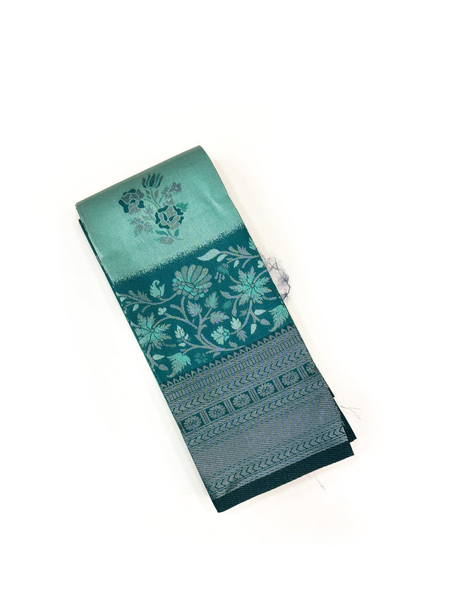 Exquisite Dual-Tone Aqua &amp; Deep Teal Woven Silk Saree