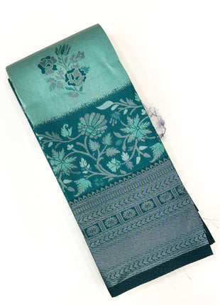 Exquisite Dual-Tone Aqua &amp; Deep Teal Woven Silk Saree