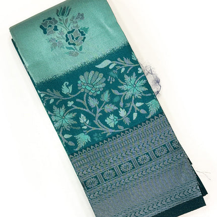 Exquisite Dual-Tone Aqua &amp; Deep Teal Woven Silk Saree
