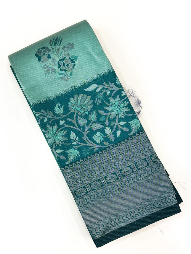 Exquisite Dual-Tone Aqua &amp; Deep Teal Woven Silk Saree