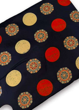 Navy Blue Geometric & Polka Dot Printed running material