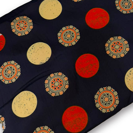 Navy Blue Geometric & Polka Dot Printed running material