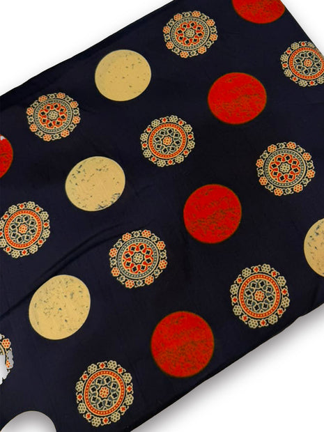 Navy Blue Geometric & Polka Dot Printed running material