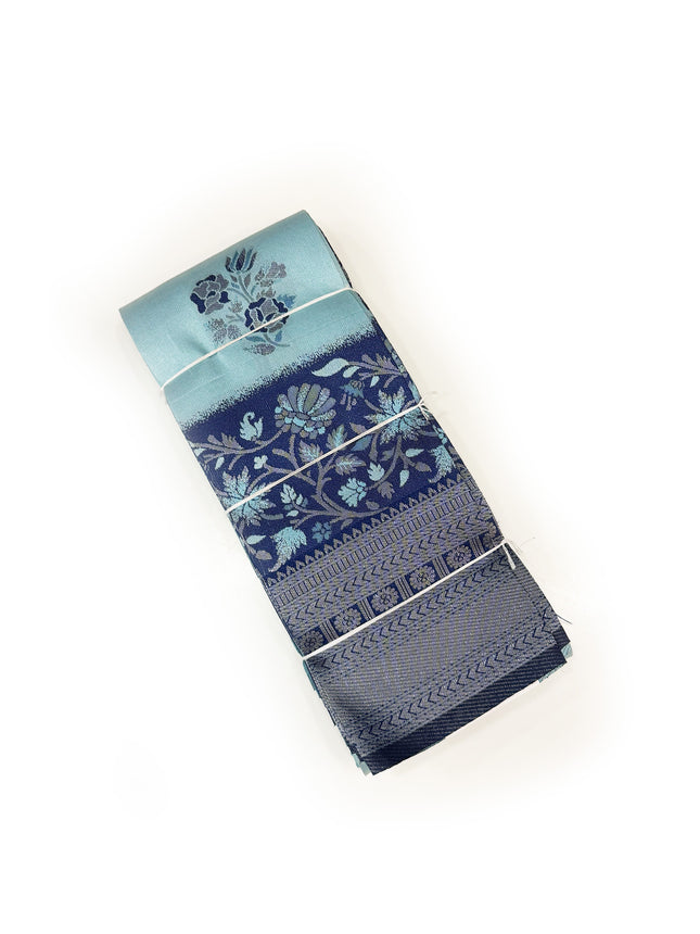 Graceful Ice Blue &amp; Royal Navy Woven Silk Saree