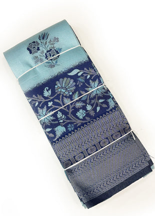 Graceful Ice Blue &amp; Royal Navy Woven Silk Saree