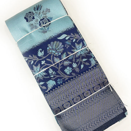 Graceful Ice Blue &amp; Royal Navy Woven Silk Saree