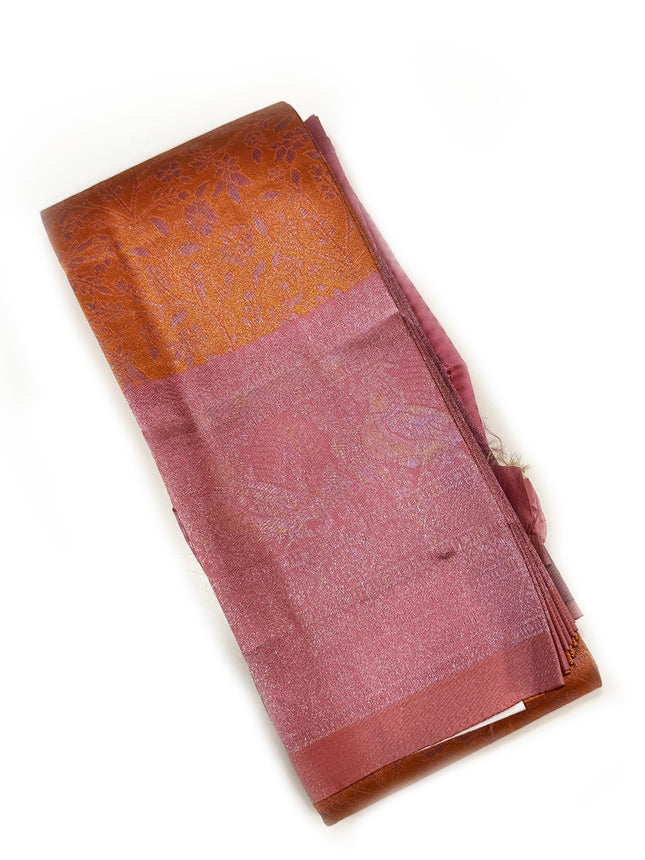 Radiant Rust Orange &amp; Mauve Pink Dual-Tone Silk Saree