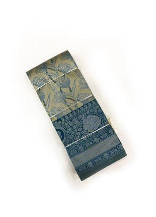 Sophisticated Sage Gold &amp; Peacock Teal Woven Silk Saree