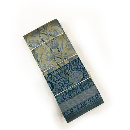Sophisticated Sage Gold &amp; Peacock Teal Woven Silk Saree